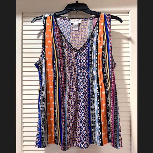 Carmen Marc Valvo Colorful Ikat Striped Tank - Picture 2 of 4